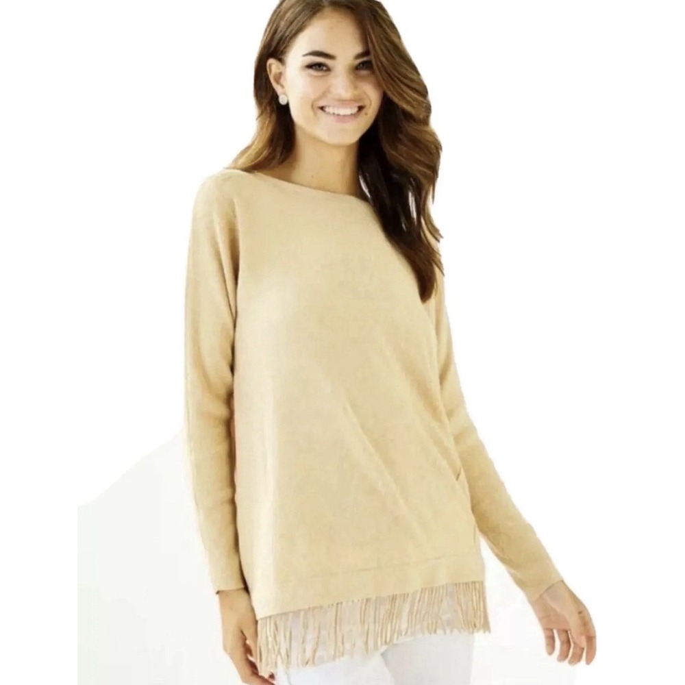 Lilly Pulitzer Glenda CoolMax Fringe Sweater Women Size XS Oversized Gold Casual
